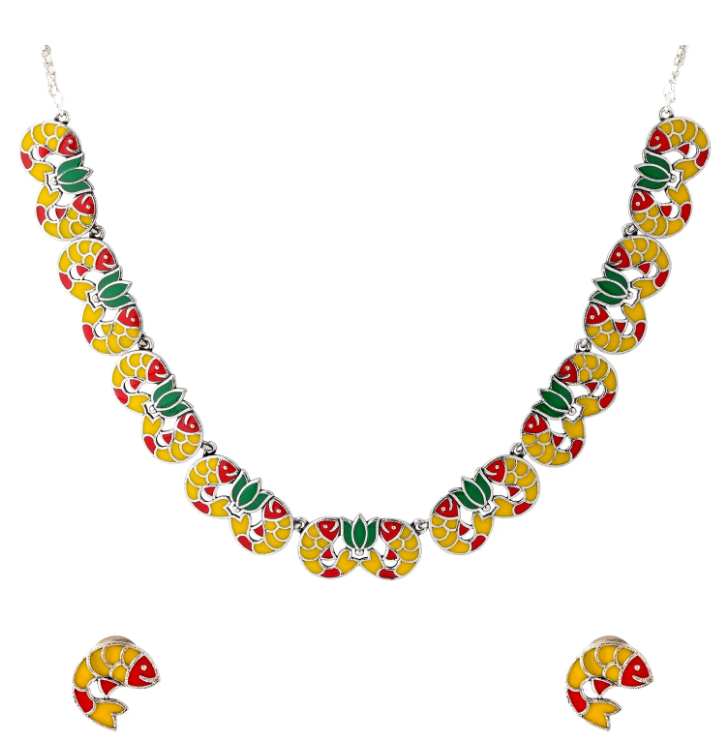 Madhubani Kamala Katha Oxidised Enamel Necklace Set