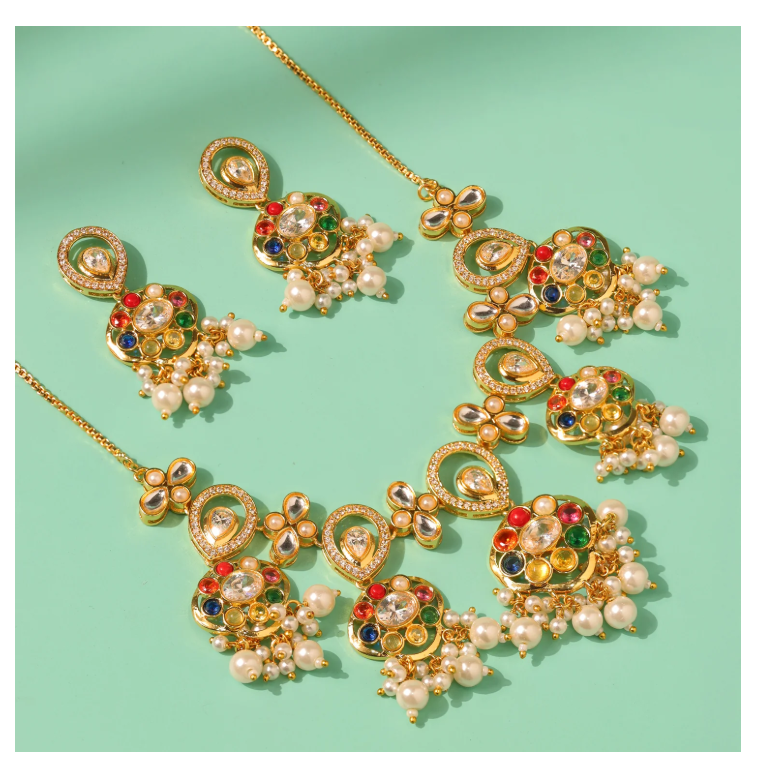 Navratan Fluid Elegance Short Necklace Set