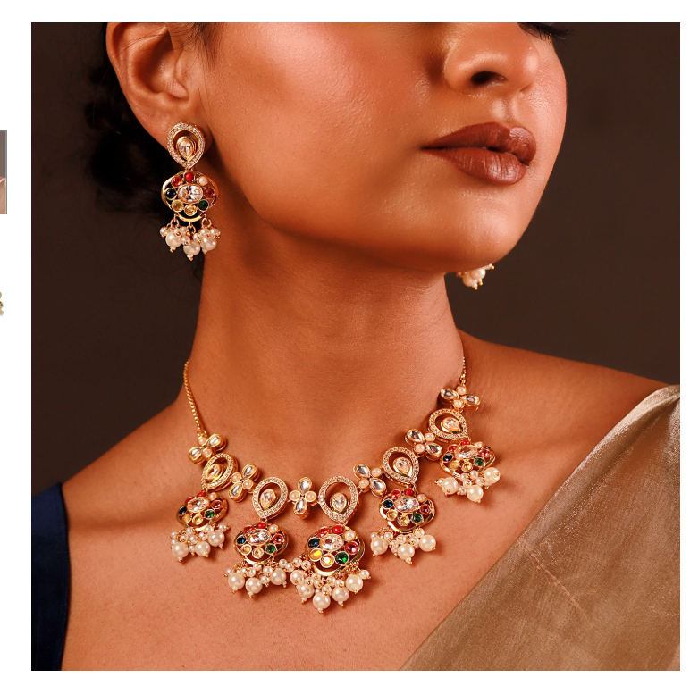 Navratan Fluid Elegance Short Necklace Set