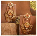 Abharan Red Stones and Pearls Opulent Drop Earrings